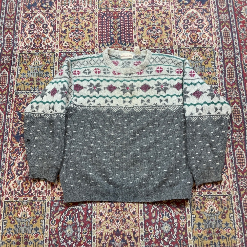 VTG 80s 90s Traditions Shetland Wool Fair Isle Sweater Mens‎ Large Grey Nordic